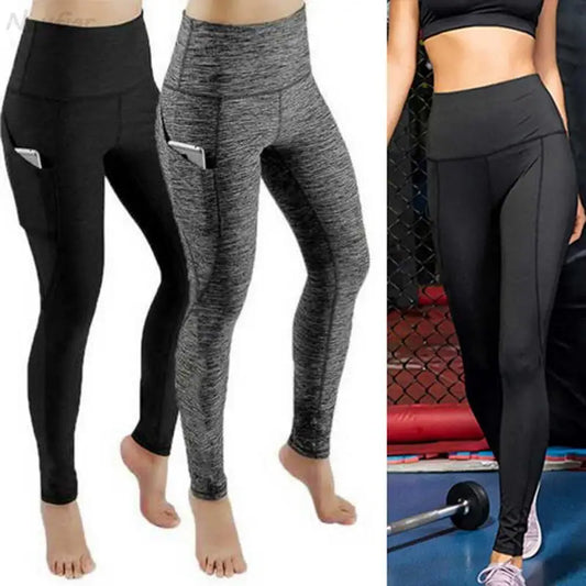 Elastische Workout-Yoga-Leggings für Frauen mit hoher Taille, Bauchkontrolle, geraffter Beute, mit Taschen, nahtlose Kompressionsstrumpfhose für das Fitnessstudio.