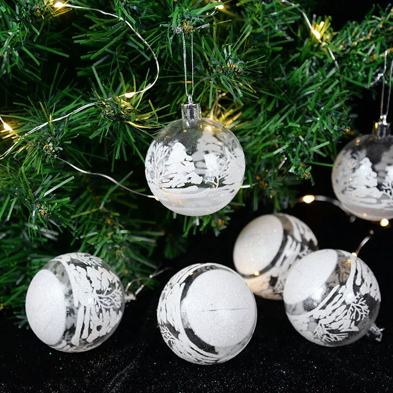 6pcs 6cm Transparent Snow Christmas Balls Pendants for Christmas Tree Decoration Clear Balls Hanging Ornaments Christmas Navidad