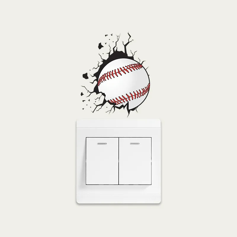 Wandbrechender Baseball Schalter-Aufkleber – Kreatives Wandbild für Wohnzimmer und Schlafzimmer, Home-Dekoration, Decals und Tapete