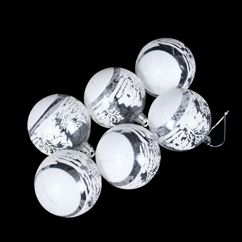 6pcs 6cm Transparent Snow Christmas Balls Pendants for Christmas Tree Decoration Clear Balls Hanging Ornaments Christmas Navidad