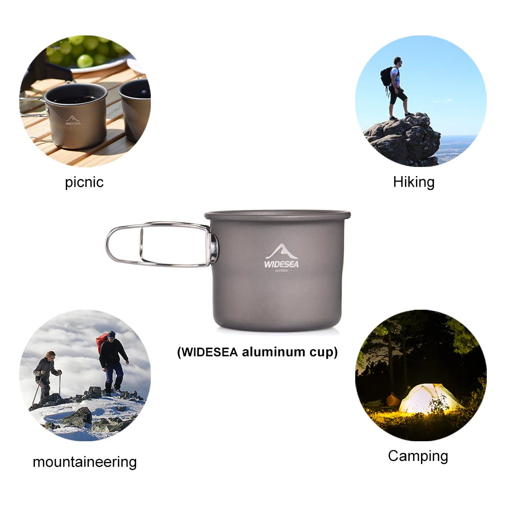 Wideea Campingbecher: Aluminium-Tasse für Outdoor, Kaffee, Tee, Tourismus, Geschirr – Picknick-Kochen Ausrüstung für Trekking & Wandern