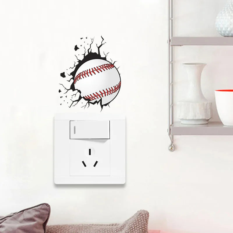 Wandbrechender Baseball Schalter-Aufkleber – Kreatives Wandbild für Wohnzimmer und Schlafzimmer, Home-Dekoration, Decals und Tapete