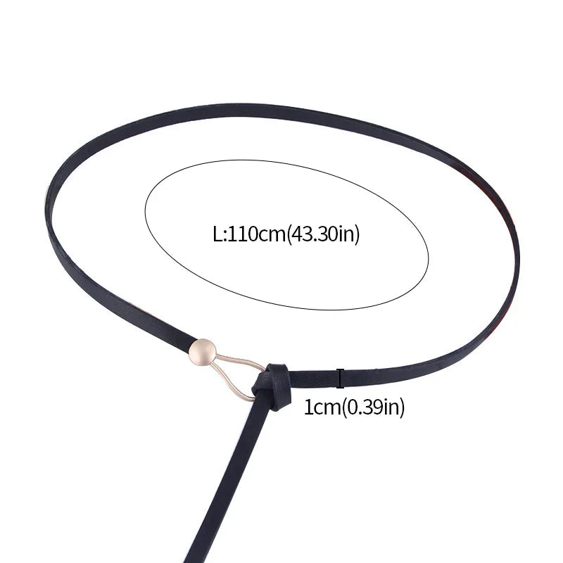 Fashion Thin Belt Golden Buckle PU Leather Belts For Women Dress Coat Waistband Casual Ladies Black Straps