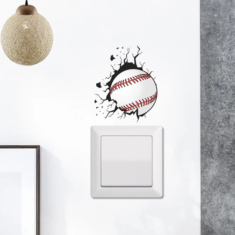 Wandbrechender Baseball Schalter-Aufkleber – Kreatives Wandbild für Wohnzimmer und Schlafzimmer, Home-Dekoration, Decals und Tapete