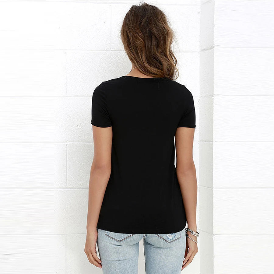 DICLOUD Fashion V-neck T-shirt – New Summer Women Tops, Black, Short Sleeve, Lace, Hollow Shirt