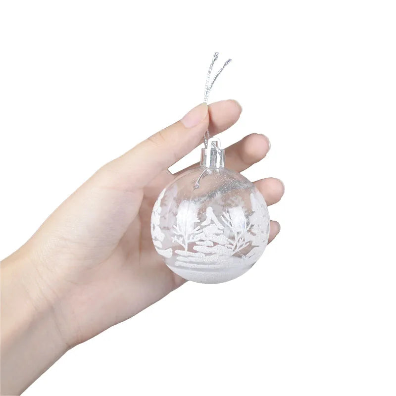 6pcs 6cm Transparent Snow Christmas Balls Pendants for Christmas Tree Decoration Clear Balls Hanging Ornaments Christmas Navidad