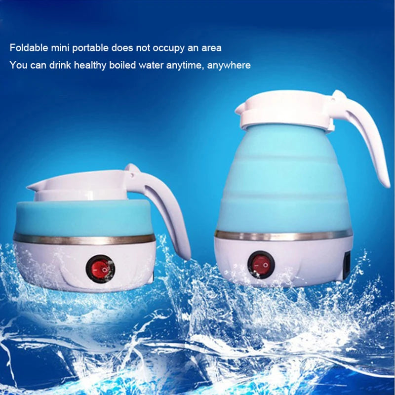 Saengq Travel Folding Kettle - Silicone &amp; 304 Stainless Steel, Portable, Compression Foldable, Leak-Proof, 600 ml