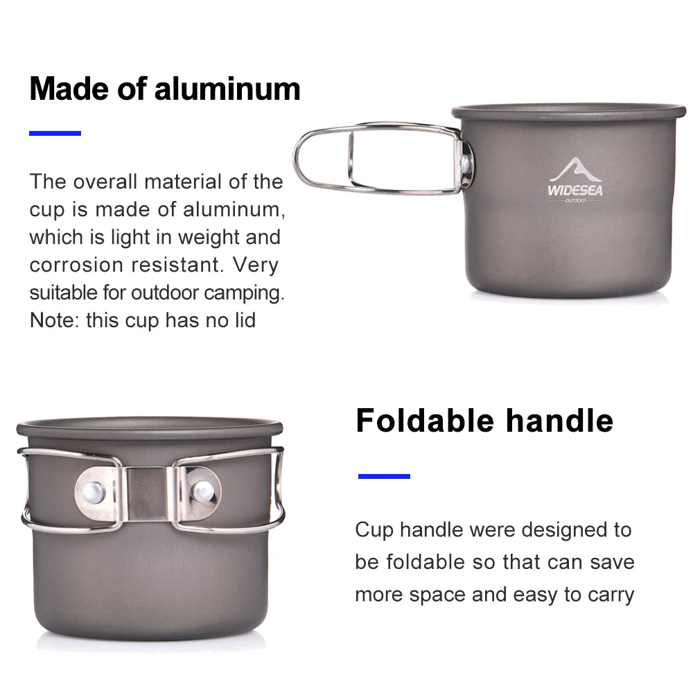 Wideea Campingbecher: Aluminium-Tasse für Outdoor, Kaffee, Tee, Tourismus, Geschirr – Picknick-Kochen Ausrüstung für Trekking & Wandern