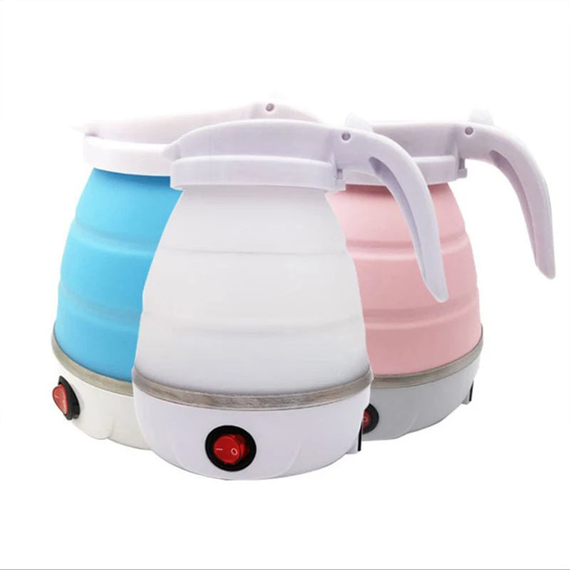 Saengq Travel Folding Kettle - Silicone &amp; 304 Stainless Steel, Portable, Compression Foldable, Leak-Proof, 600 ml