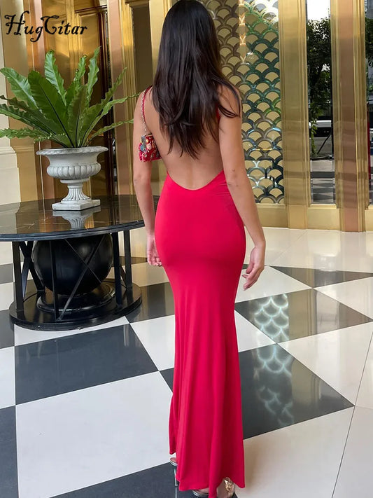 Hugcitar Frühling, solides, ärmelloses, rückenfreies, elegantes und sexy Bodycon-Maxi-Ballkleid für Frauen, ideal für Geburtstagsfeiern, lässiger Y2K-Stil..