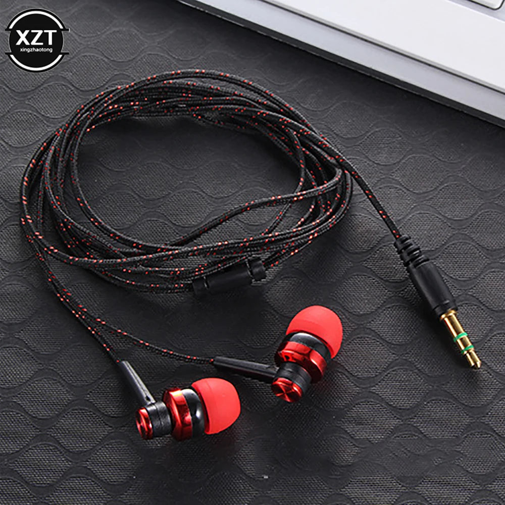 New 5 Colors Wired In-Ear Headphones – Stereo 3.5mm Nylon Cable, Sport Headset with Microphone, For Laptop and Smartphone, Ideal as a Gift