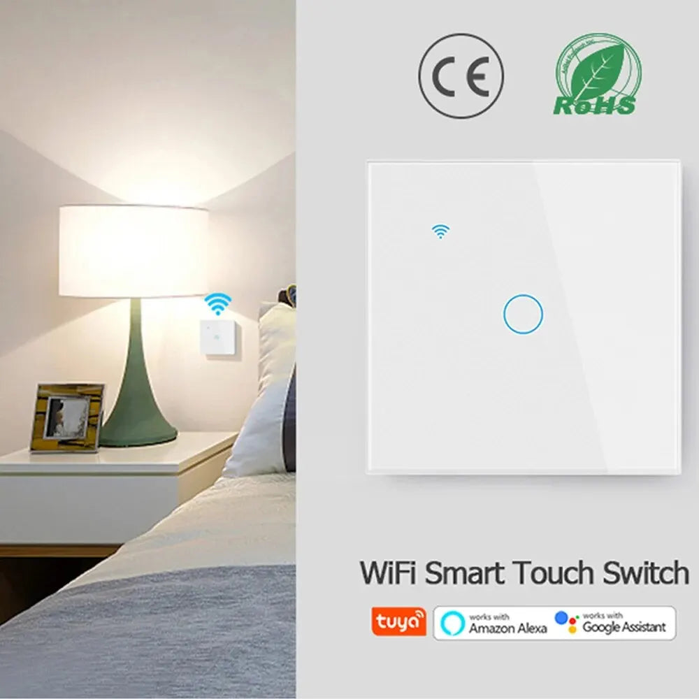 WiFi Smart Switch EU – Lichtwand-Touch-Schalter 220V, benötigt Neutralleiter, Tuya Smart Life, Kompatibel mit Alexa und Google Home, 1/2-Gang