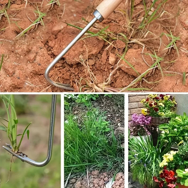 Edelstahl-Unkrautabzieher – Manueller Gartenrechen mit Scharfen Zinken für Gras- und Unkrautentfernung (1 Stück)