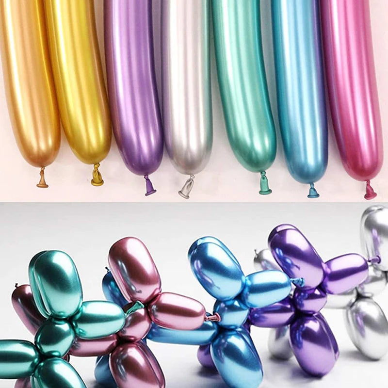 Long Metallic Chrome Latex Balloons, 10/20/30 Pieces, for Magic Tying Techniques, Wedding, Birthday, Decoration