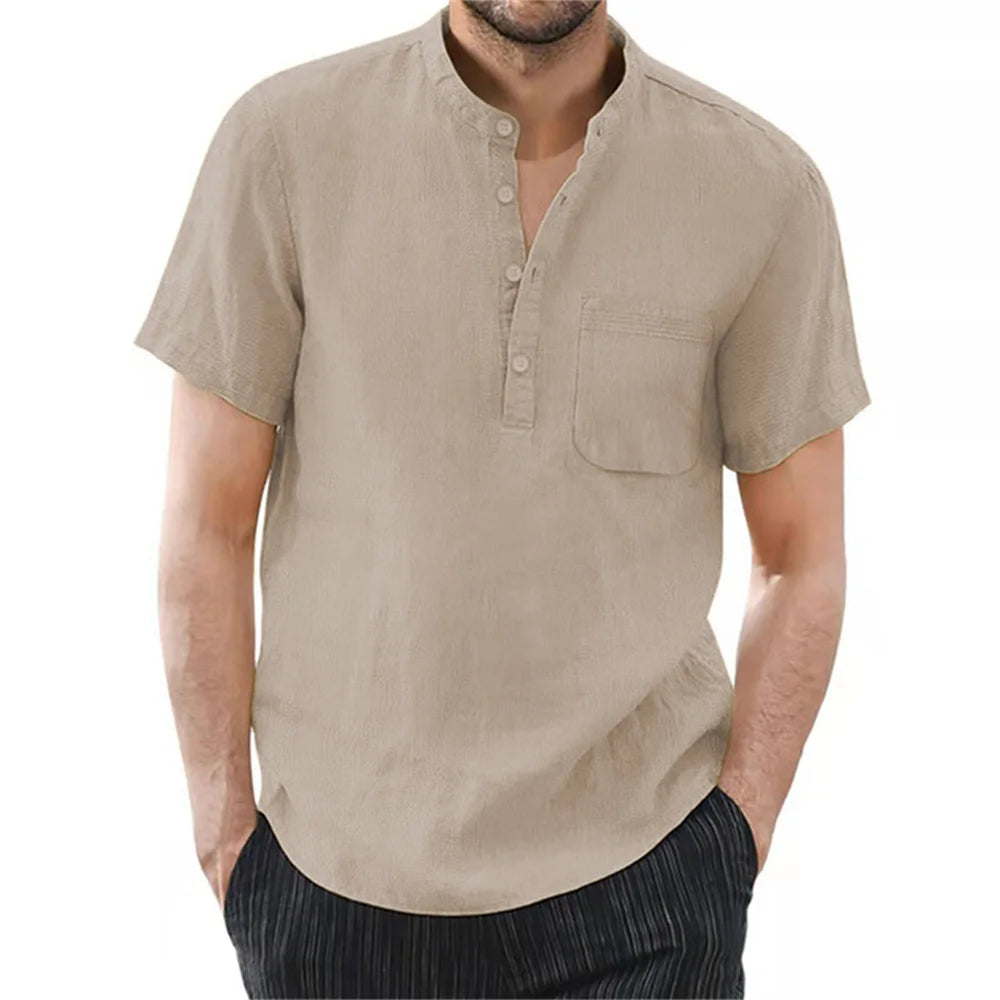 Men's Short Sleeve T-Shirt – Solid Color, Cotton-Linen, Casual, Breathable and Comfortable for Summer