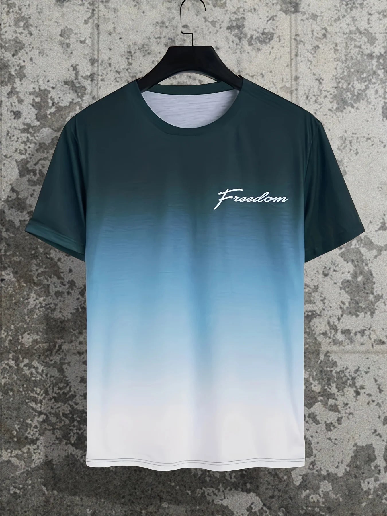 Herren T-Shirt – Ombre Farbverlauf, Brief Grafik, O-Ausschnitt, Kurzarm, Lässig, Bequem, Übergröße