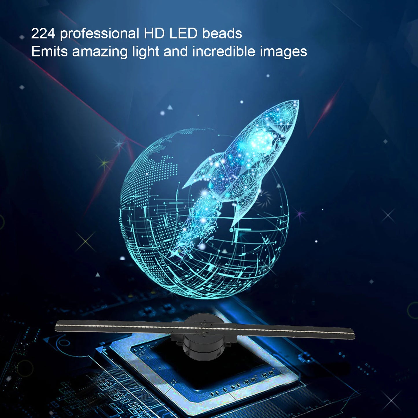 3D Hologramm-Lüfter 16,5 Zoll 2000x224 WiFi 3D-Projektor mit 224 LED-Lichtperlen für Geschäftswerbung 100‑240V