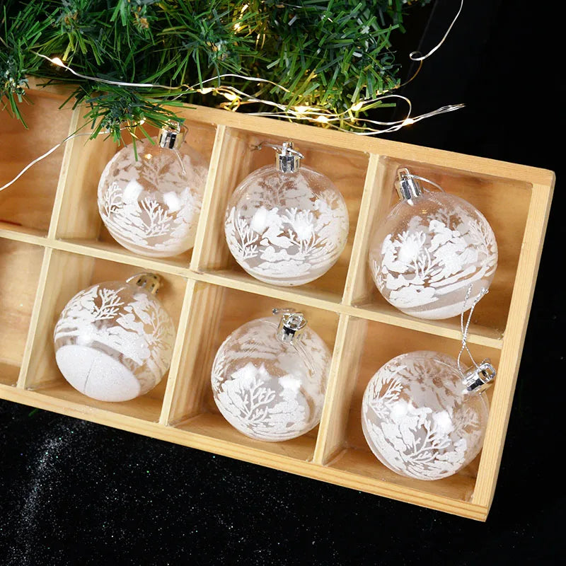 6pcs 6cm Transparent Snow Christmas Balls Pendants for Christmas Tree Decoration Clear Balls Hanging Ornaments Christmas Navidad