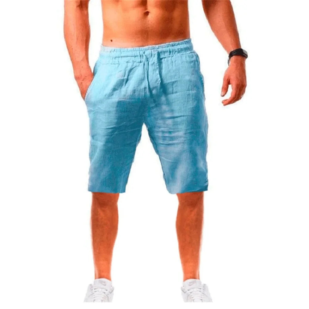 Men's Cotton Linen Shorts - Summer, Breathable Solid Color Shorts, Loose &amp; Casual, With Lace-Up