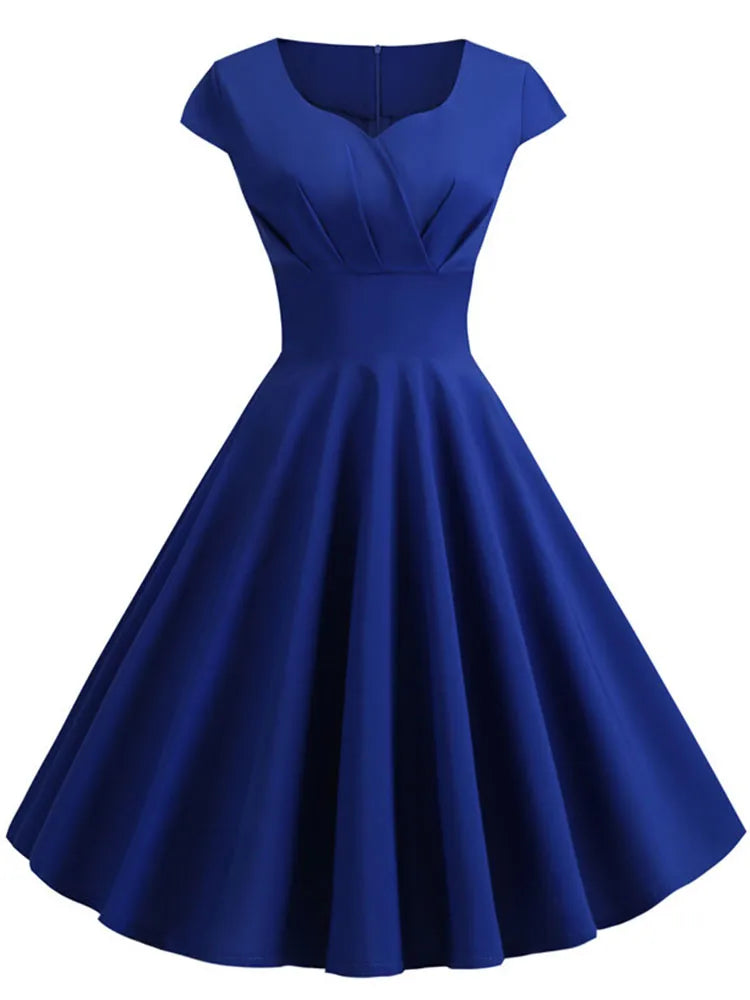 Rosa Sommerkleid für Frauen, V-Ausschnitt, Vintage-Robe, elegante Retro-Pin-Up-Party-Kleider, ideal für Büro und Freizeit, Midi-Länge..