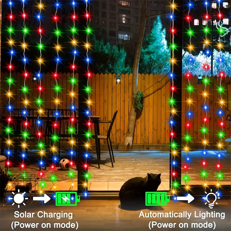 Solar LED Vorhang Licht Outdoor Girlande Solar Fee String Licht Kupferdraht Lampen für Garten Hof Hochzeits feier Urlaub Dekor