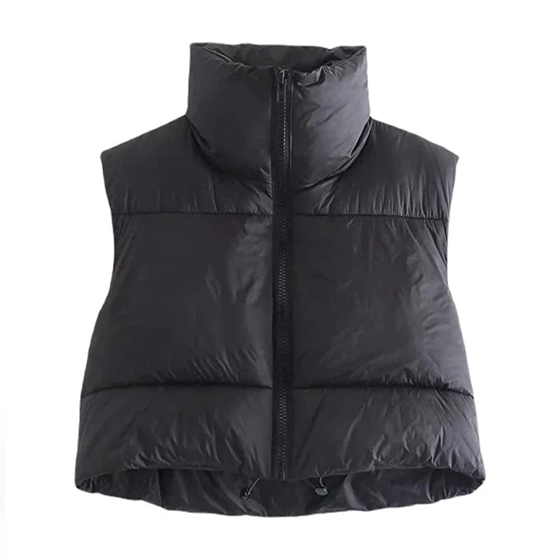 Herbst und Winter Damen kurze Baumwoll Daunen weste kurzer Stehkragen warme ärmellose Stepp weste Outdoor-Reise jacke Tops