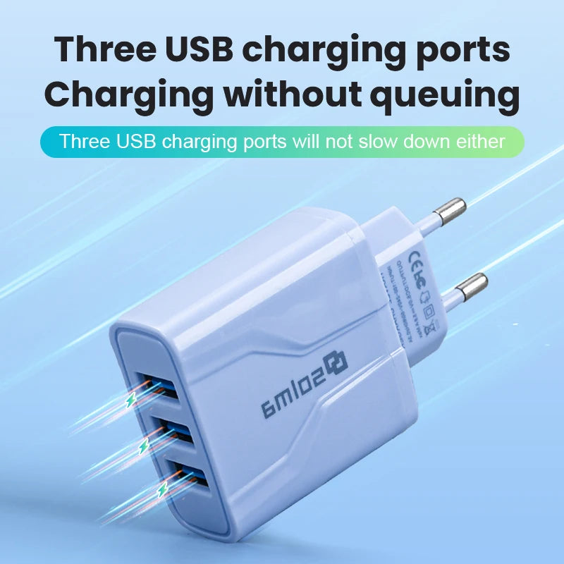 tandard Schnellladegerät – 3 Ports USB, Mobile Reise-Ladegerät für iPhone, Samsung, Universal Adapter