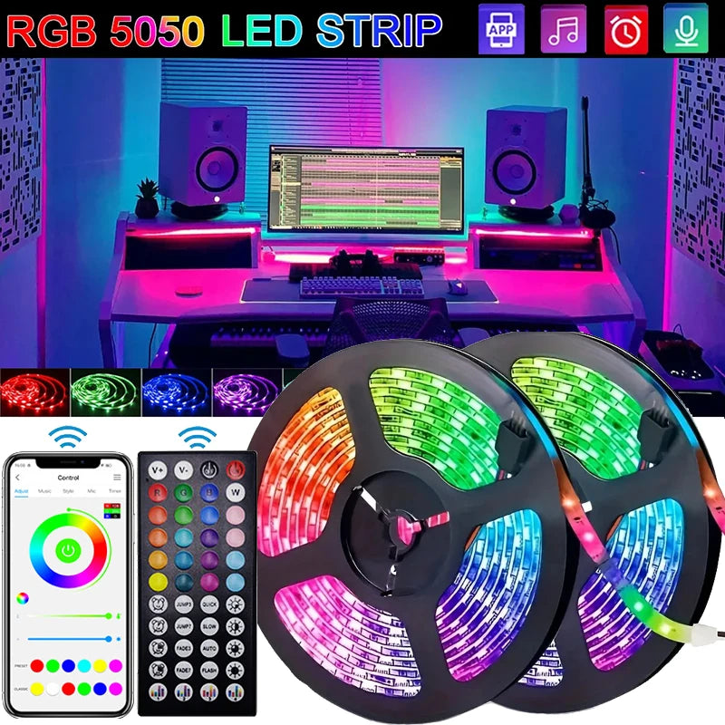 USB-LED-Streifen RGB mit Bluetooth-App-Steuerung – Flexibles LED-Lichtband für Raumdekoration & TV-Hintergrundbeleuchtung