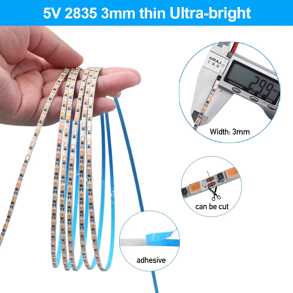 Flexible LED-Streifen DC 5V/12V/24V, SMD 120 LEDs – Einreihiges LED-Band für TV-Hintergrundbeleuchtung, 3mm/4mm/8mm Breite