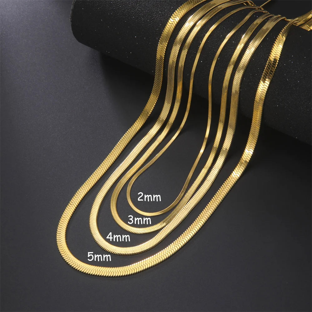 Skyrim Stainless Steel Snake Necklace - Gold-colored herringbone choker for women and men, trend 2024, ideal as a gift