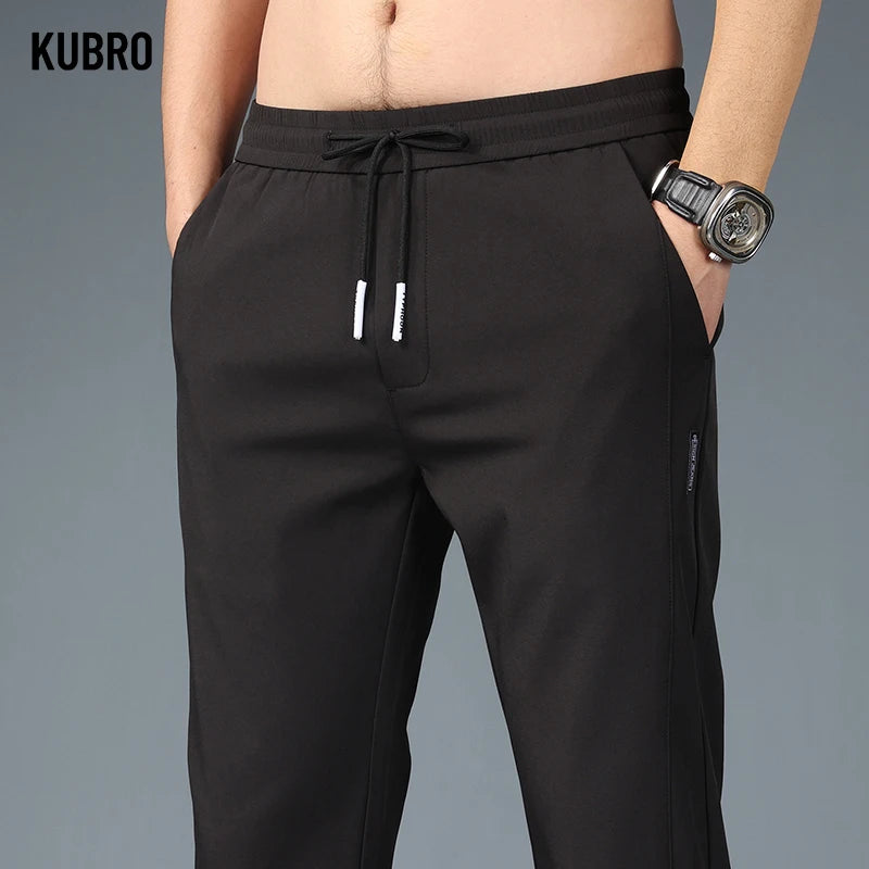 Kubro Eisse Herrenhose – Sommer, Schwarz/Grau, Dünne Business & Freizeit Hose, Elastisch und Atmungsaktiv, Outdoor Jogginghose mit Geradem Bein