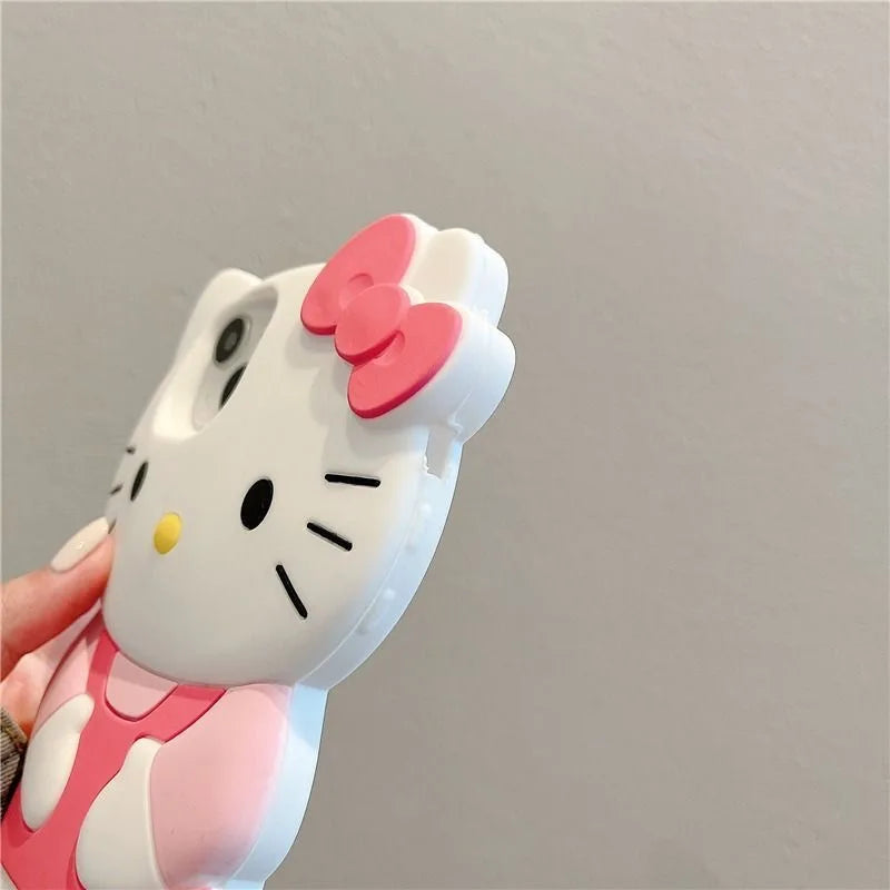 3D Rosa Hello Kitty iPhone Hülle – Cartoon Silikon, Kompatibel mit iPhone 7/8/SE, 11/12/13 Mini/Pro/Pro Max, 14 Plus/15 Pro Max