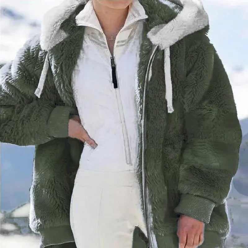 Neuer Stil Herbst/Winter – Lose Plüsch-Kapuzenjacke mit Reißverschluss für Frauen