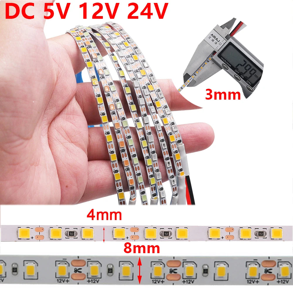 Flexible LED-Streifen DC 5V/12V/24V, SMD 120 LEDs – Einreihiges LED-Band für TV-Hintergrundbeleuchtung, 3mm/4mm/8mm Breite