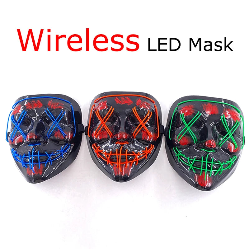 Drahtlose Neon LED Halloween-Maske – Leuchtende Horror-Maskerade für Party & Cosplay