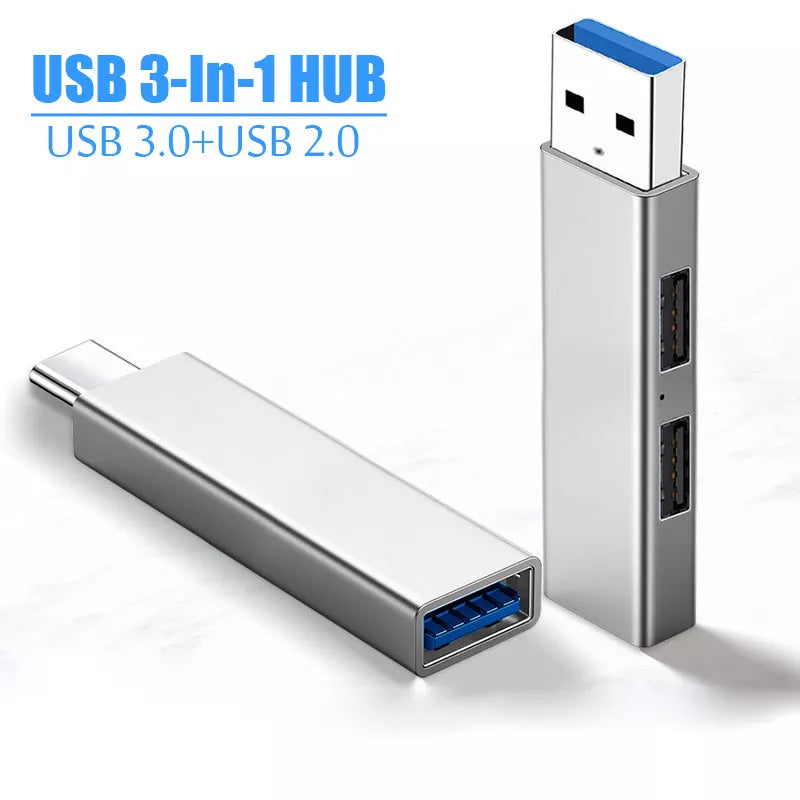 USB 3.0/2.0 Hub – Multi-Port Splitter with 3 Ports, Power Adapter, Multiple Expander for PC