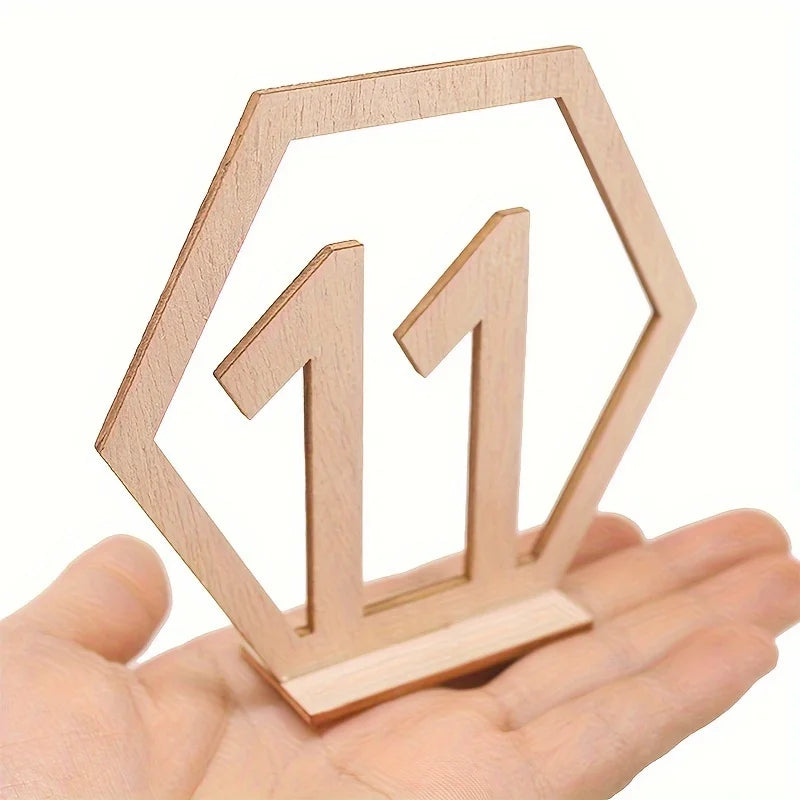 Pack of 10 wooden table number plates 1-40 – hexagonal, for bar, cafe, wedding, event, party