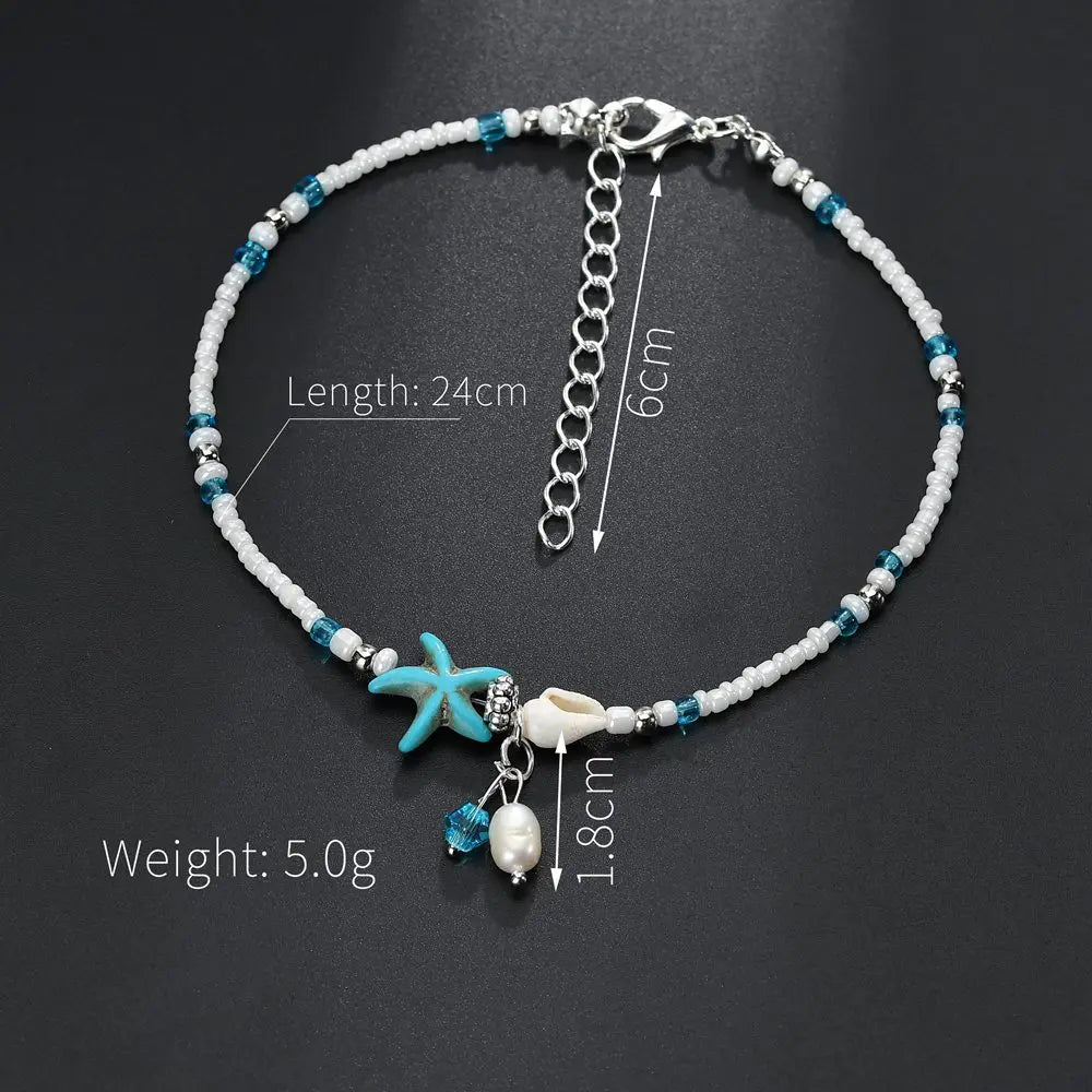 Modyle Pearl and Starfish Anklet – Vintage Handmade Boho Jewelry for Women