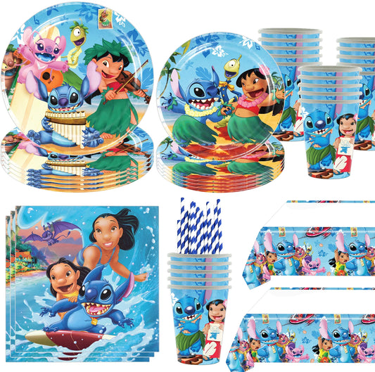 Disney Lilo & Stitch Geburtstagsdekoration – Happy Party Banner, Hintergrund, Stitch-Kuchendekor, Tischdecke, Hochzeit-Zubehör