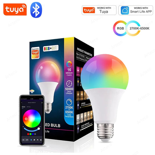 Bluetooth Smart LED-Lampe – Tuya Glühbirne 15W E27, Dimmbar, RGB CW WW Farbwechsel, 85-265V für Smart Home