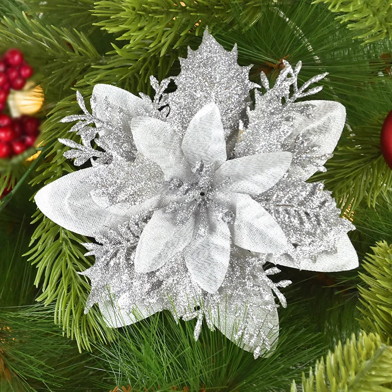 10/5Pcs 14cm Glitter Künstliche Weihnachten Blumen Weihnachten Baum Ornamente Frohe Weihnachten Dekorationen für Haus Neue Jahr geschenk Navidad