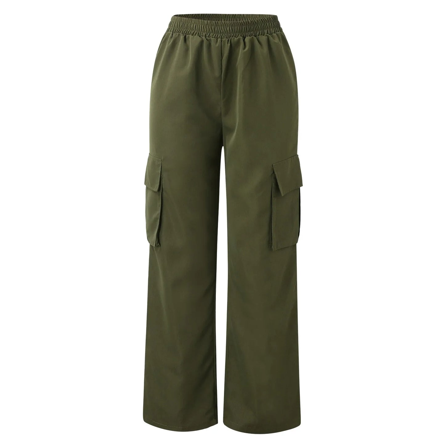 Damen Cargo-Hose, elastisch, hohe Taille, weites Bein, gerade Beinform, Jogger-Outfit, baggy, übergroße Jogginghose.