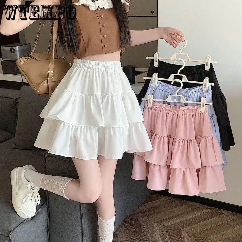 Weiße süße Kuchen Rock Rüschen falten Design Frauen schlanke elastische Taille in Shorts Preppy Style E-Girl Mode Frühling Sommer gebaut