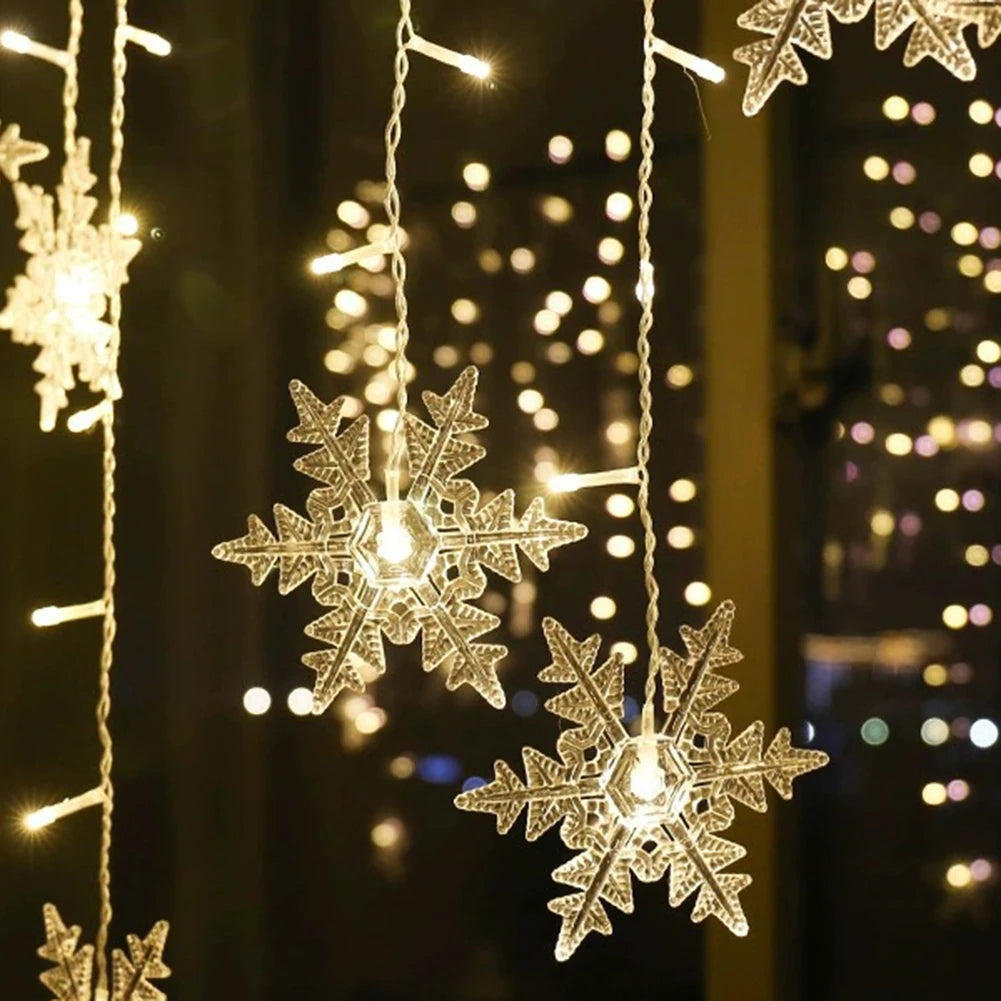 Christmas Snowflake Fairy Lights 4m 96led Curtain Lights Snowflake Fairy Lights for Halloween Thanksgiving Christmas Decoration