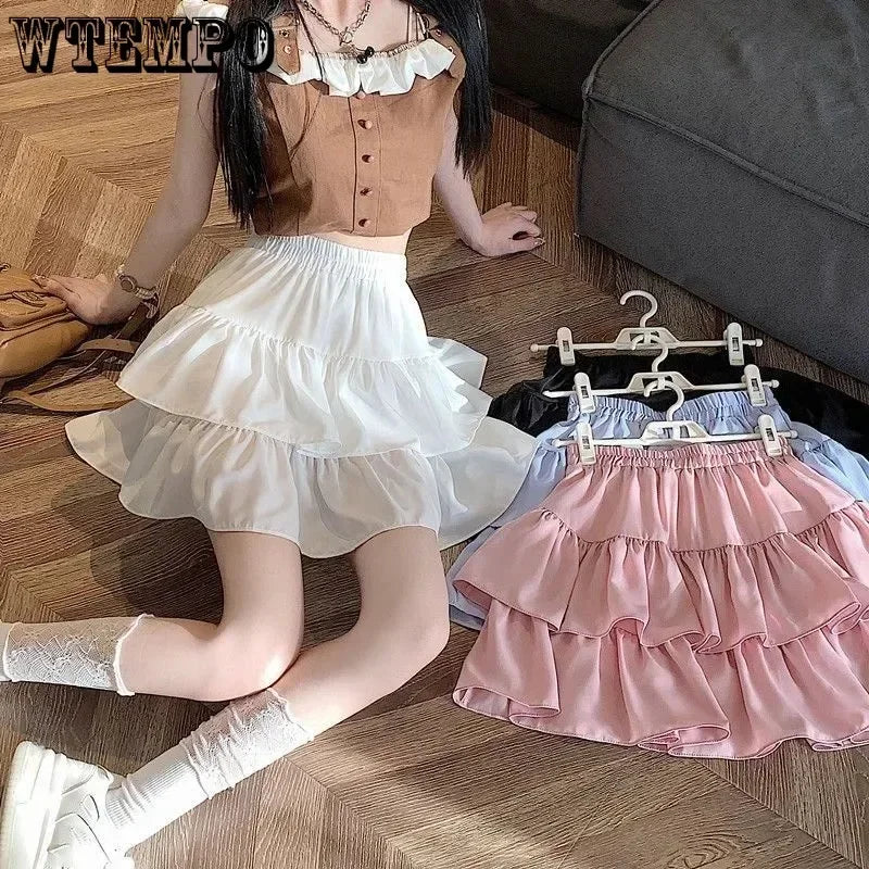 Weiße süße Kuchen Rock Rüschen falten Design Frauen schlanke elastische Taille in Shorts Preppy Style E-Girl Mode Frühling Sommer gebaut