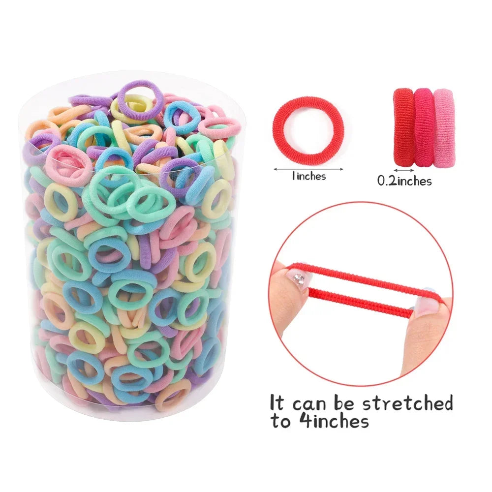 200 Stück Bunte Nylon Haargummis für Mädchen – Elastisch, Scrunchies, Haarschmuck