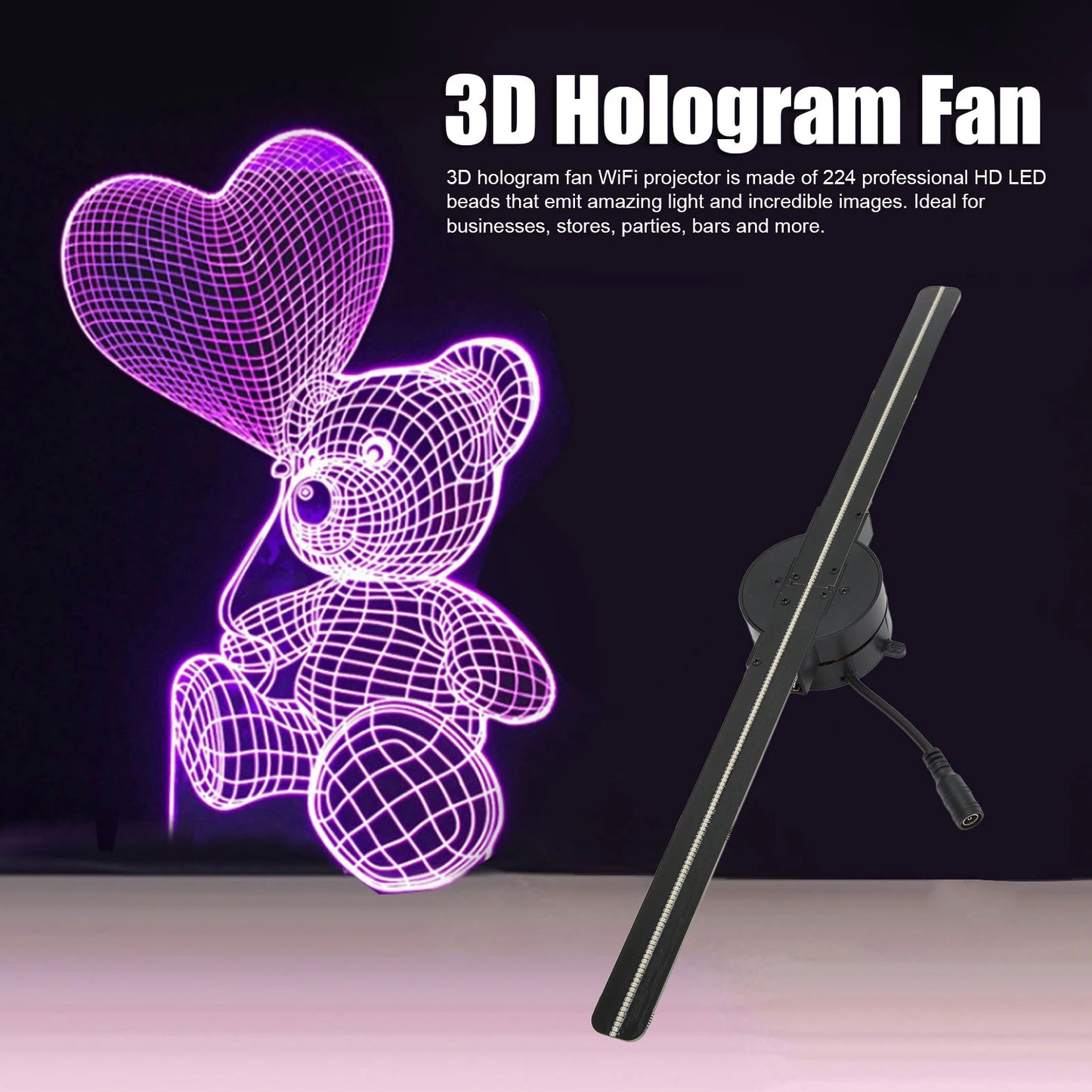 3D Hologramm-Lüfter 16,5 Zoll 2000x224 WiFi 3D-Projektor mit 224 LED-Lichtperlen für Geschäftswerbung 100‑240V