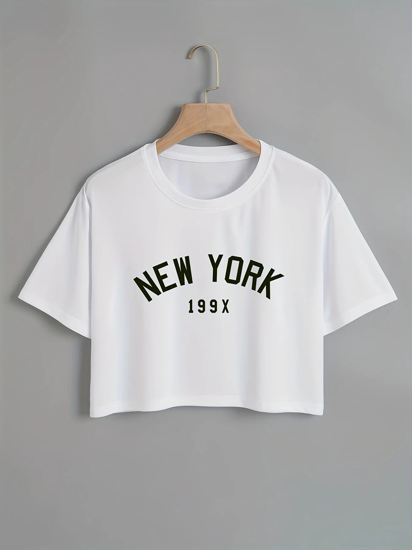 New York Print Crop T-Shirt - Casual Short Sleeve Round Neck Top for Spring Summer Women's Clothing