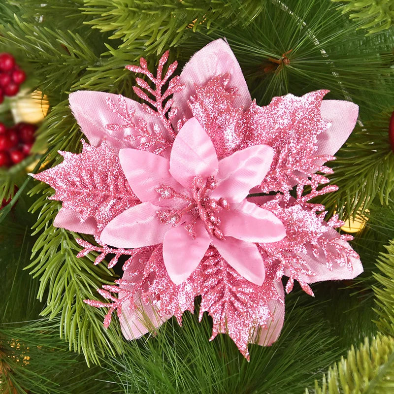 10/5Pcs 14cm Glitter Künstliche Weihnachten Blumen Weihnachten Baum Ornamente Frohe Weihnachten Dekorationen für Haus Neue Jahr geschenk Navidad