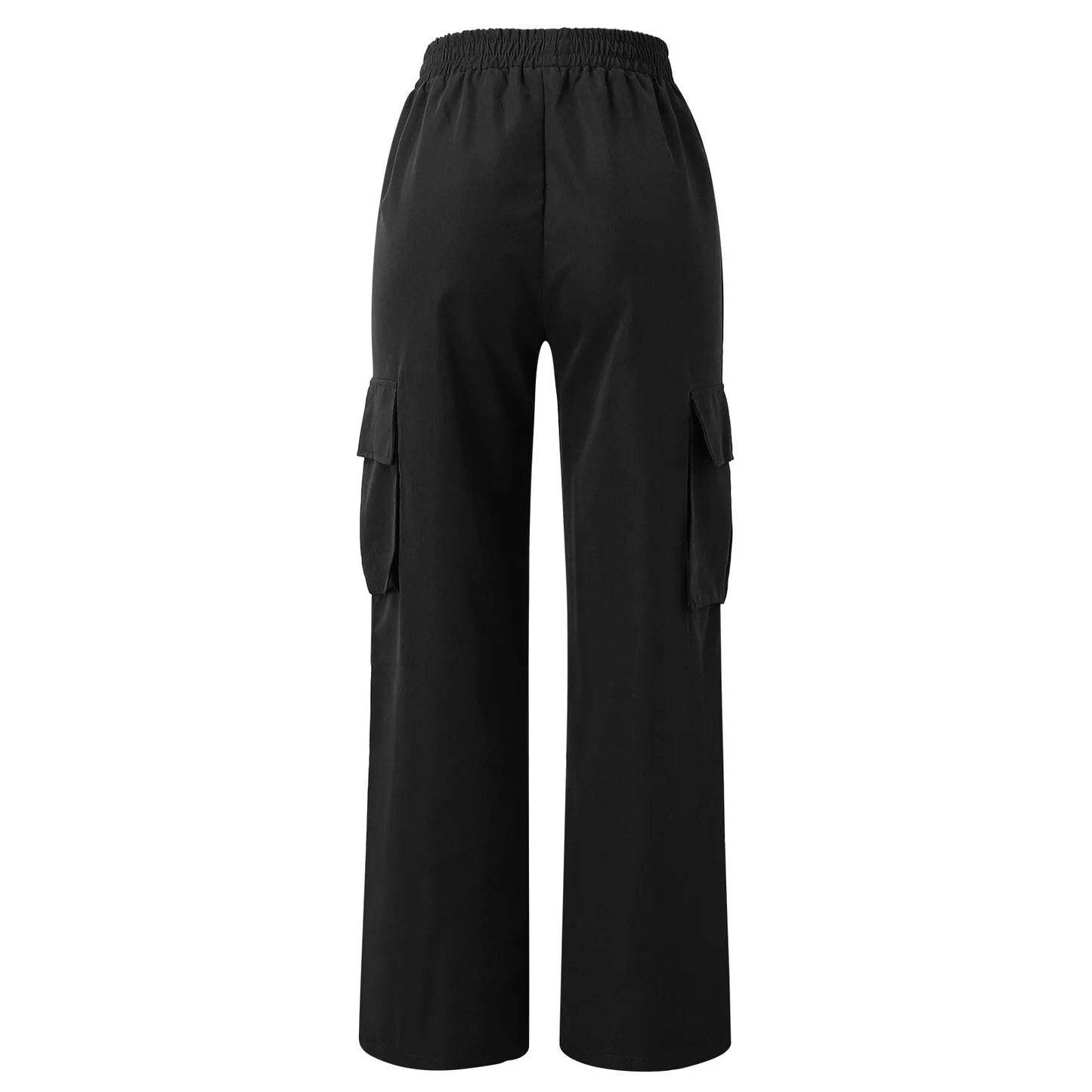 Damen Cargo-Hose, elastisch, hohe Taille, weites Bein, gerade Beinform, Jogger-Outfit, baggy, übergroße Jogginghose.